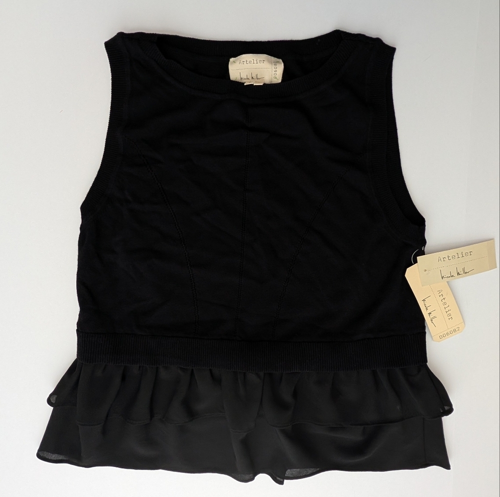Artelier Nicole Miller Sweater Tank Top With Ruffle Bottom Black Medium